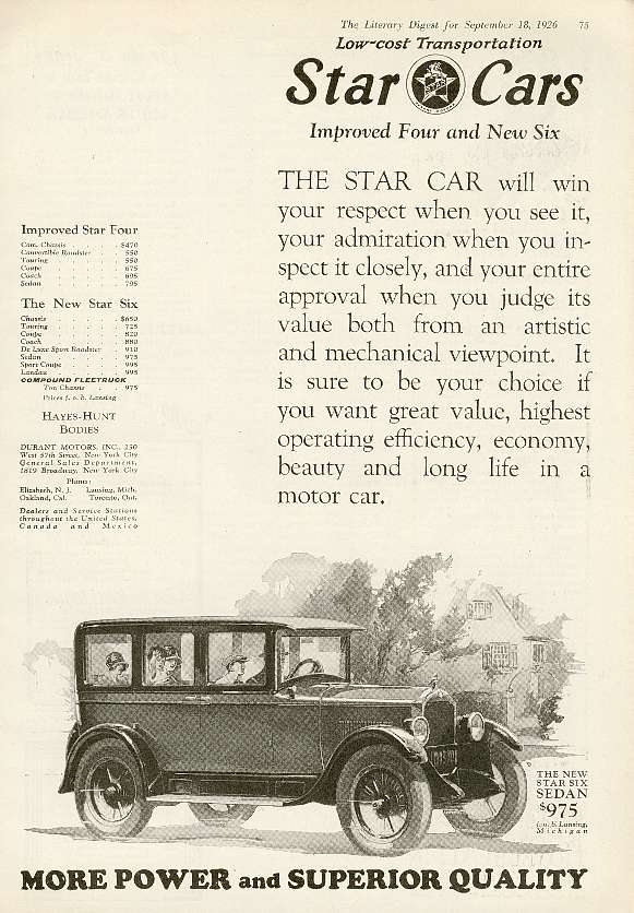 1926 Durant Motors Auto Advertising